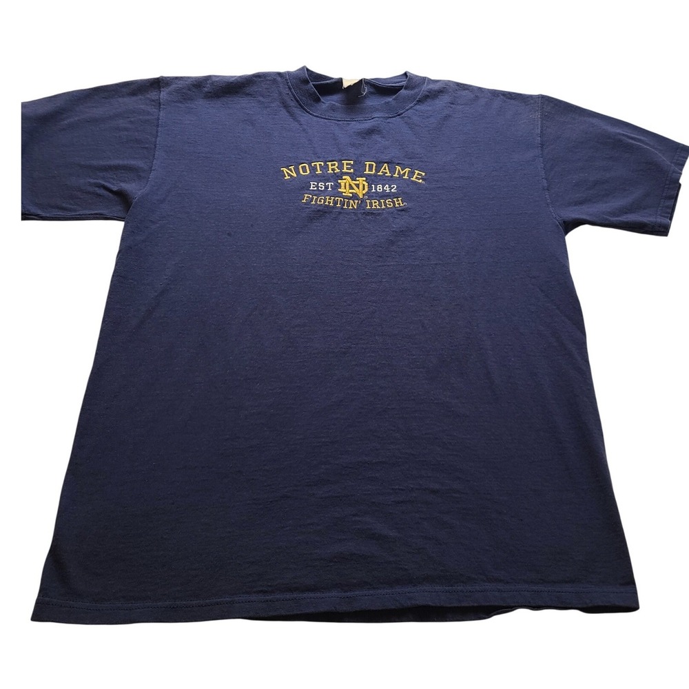 Vintage Lee Sport Notre Dame Fightin Irish Navy Blue Embroidered T-Shirt Mens‎ L